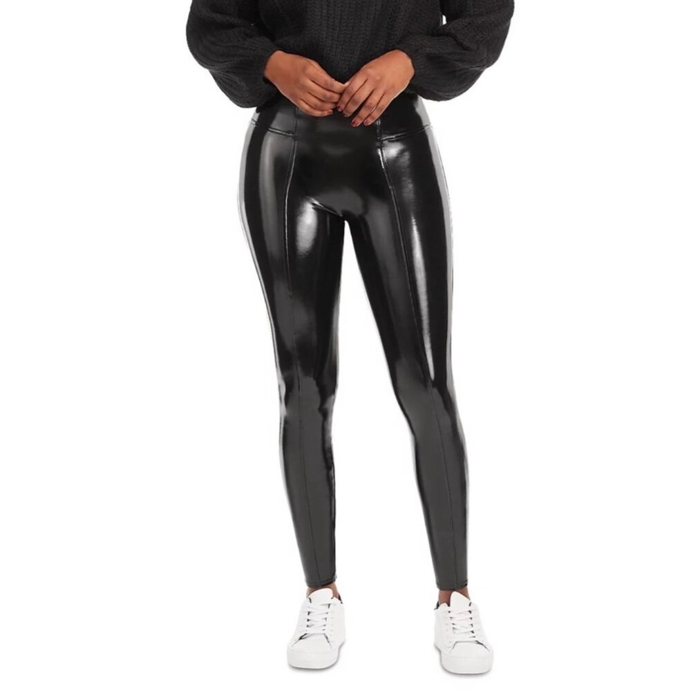 Spanx Classic Black Patent Shiny Faux Leather Leggings‎ Size Small